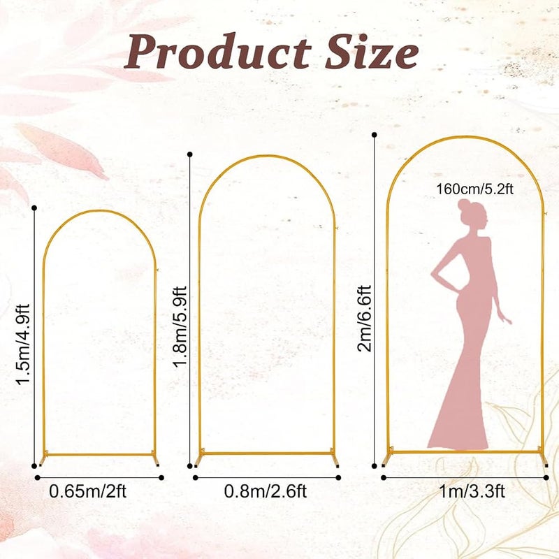 Vincidern Wedding Arch Backdrop Stand Set of 3 (6.6FT,5.9FT,4.9FT), Balloon Arch Stand, Metal Arch Backdrop for Birthday Party Bridal Baby Showers Wedding Ceremony Decoration Backdrop Stand Gold - Image 4