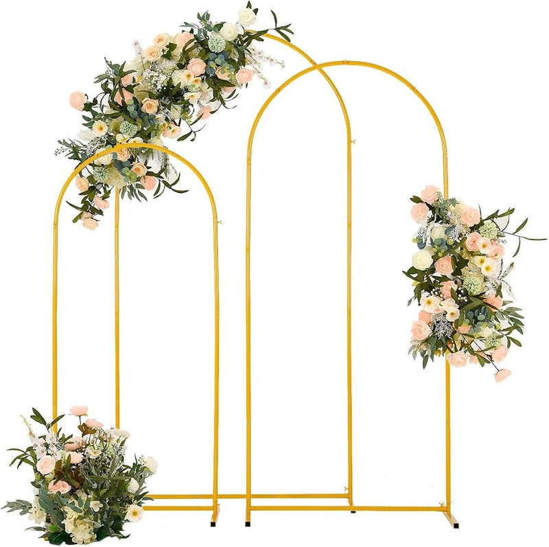 Vincidern Wedding Arch Backdrop Stand Set of 3 (6.6FT,5.9FT,4.9FT), Balloon Arch Stand, Metal Arch Backdrop for Birthday Party Bridal Baby Showers Wedding Ceremony Decoration Backdrop Stand Gold - Image 1