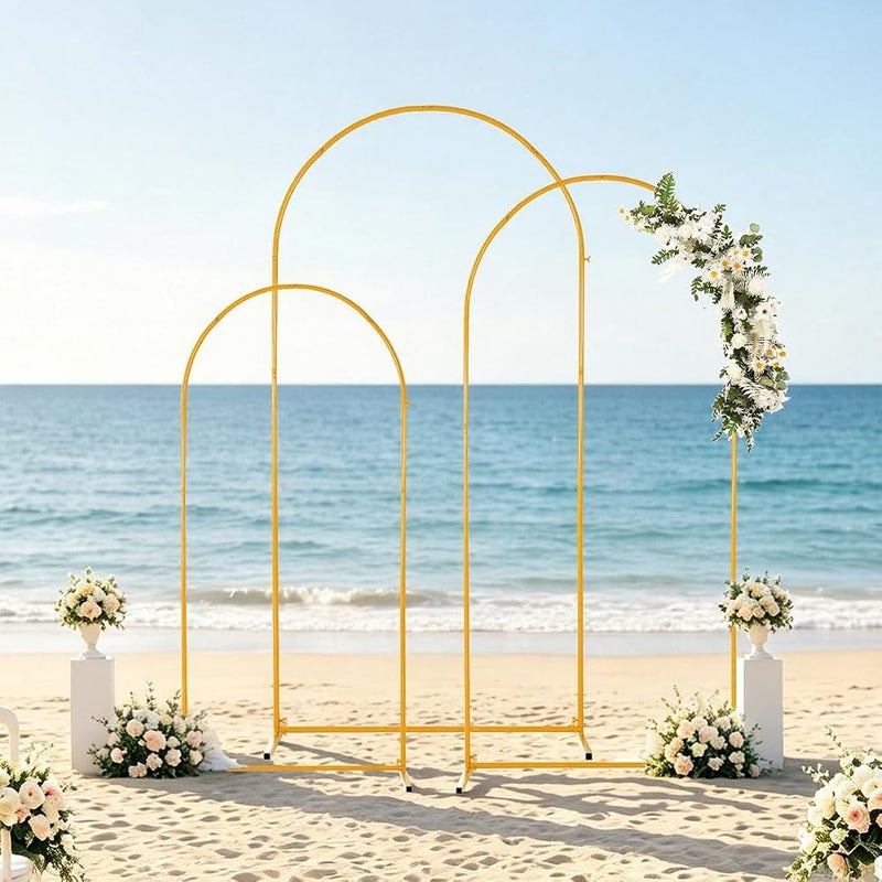 Vincidern Wedding Arch Backdrop Stand Set of 3 (6.6FT,5.9FT,4.9FT), Balloon Arch Stand, Metal Arch Backdrop for Birthday Party Bridal Baby Showers Wedding Ceremony Decoration Backdrop Stand Gold - Image 2