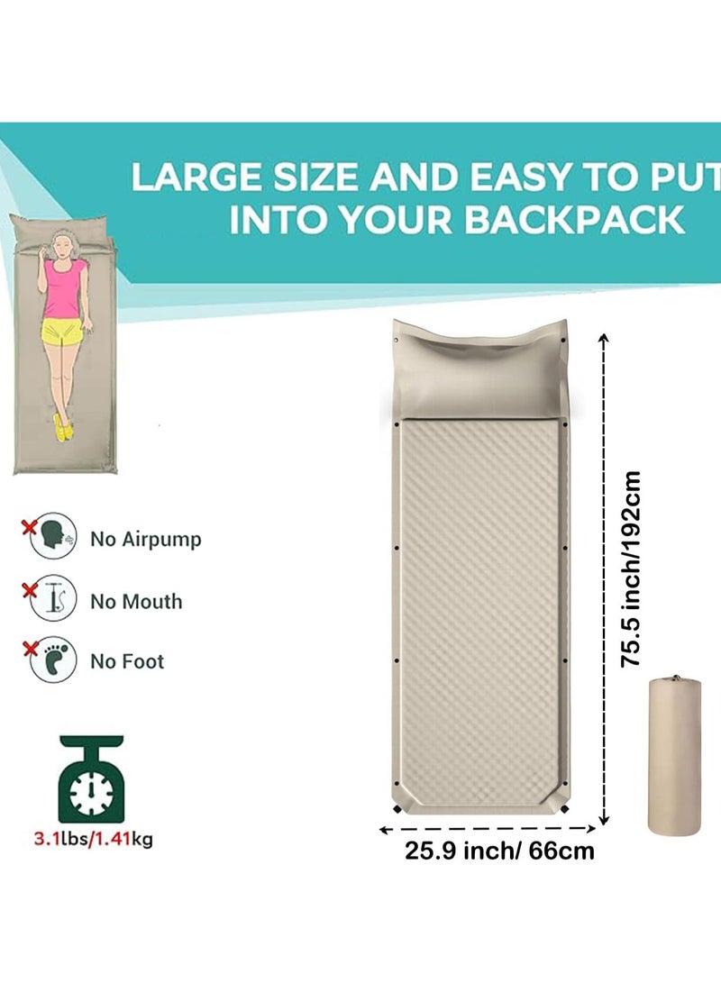 ارواق وسادة نوم ذاتية النفخ مع وسادة، وسادة تخييم خفيفة الوزن للتخييم، لا تحتاج إلى مضخة هواء، وسادة مرتبة تخييم معزولة لمدة 20 ثانية للتخييم/السفر/السيارة/الخيمة (مفردة) - Image 2