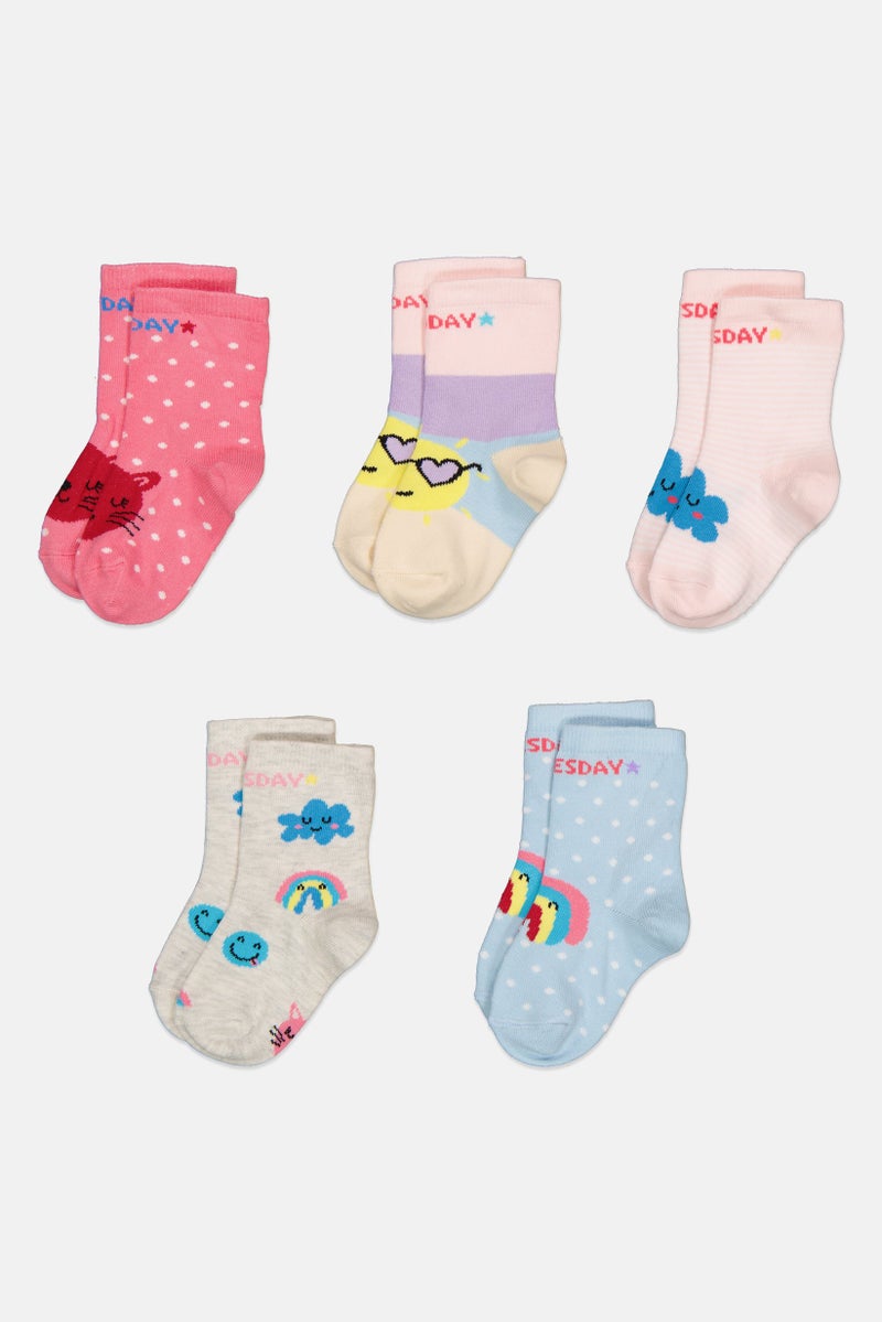 Joe Boxer Toddlers Girl 5 Pairs Allover Print Crew Socks, Multicolor - Image 2