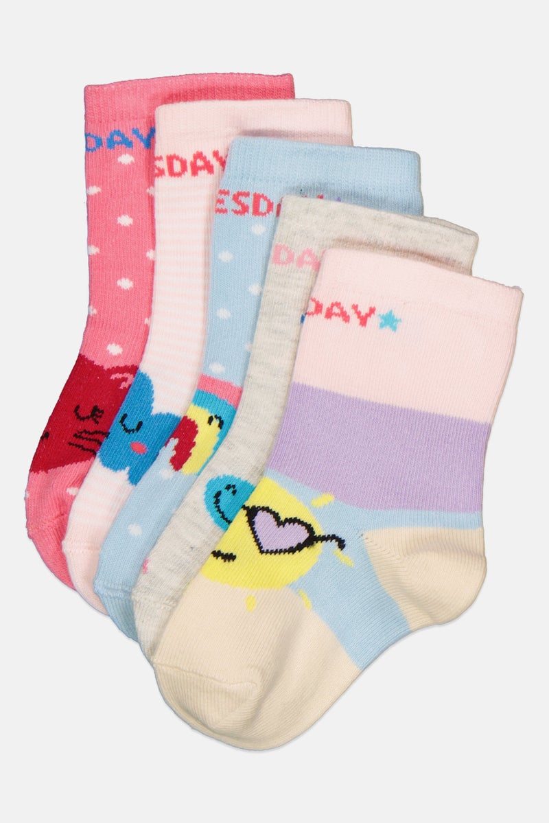 Joe Boxer Toddlers Girl 5 Pairs Allover Print Crew Socks, Multicolor - Image 1