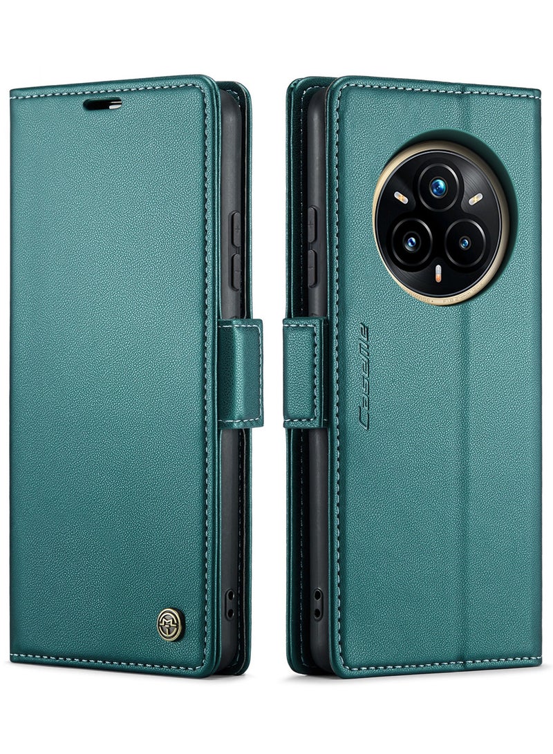 CaseMe Phone Case Luxury PU Leather Design Anti Fingerprint 023 Flip Cover Card Slot Holder Cover For Realme 14 Pro Plus (Green) - Image 1