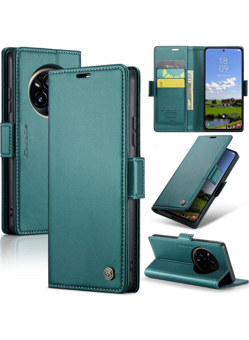 CaseMe Phone Case Luxury PU Leather Design Anti Fingerprint 023 Flip Cover Card Slot Holder Cover For Realme 14 Pro Plus (Green) - Image 2