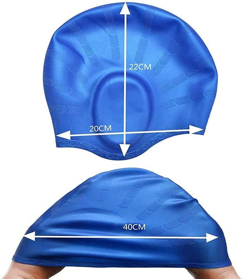 Spanker Unisex Swim Caps with 3D Ear Protection, Durable Flexible Silicone Swimming Hats for Women Men Kids Adults, Pack of 2 (2 Types of Blue Color) SSTP - Image 5