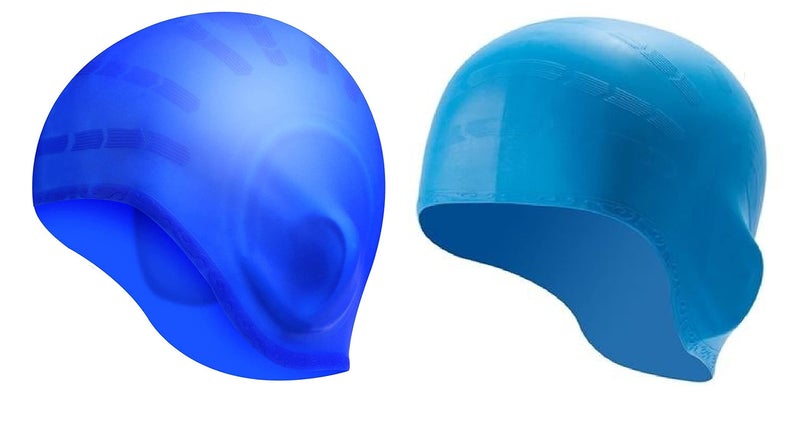Spanker Unisex Swim Caps with 3D Ear Protection, Durable Flexible Silicone Swimming Hats for Women Men Kids Adults, Pack of 2 (2 Types of Blue Color) SSTP - Image 1