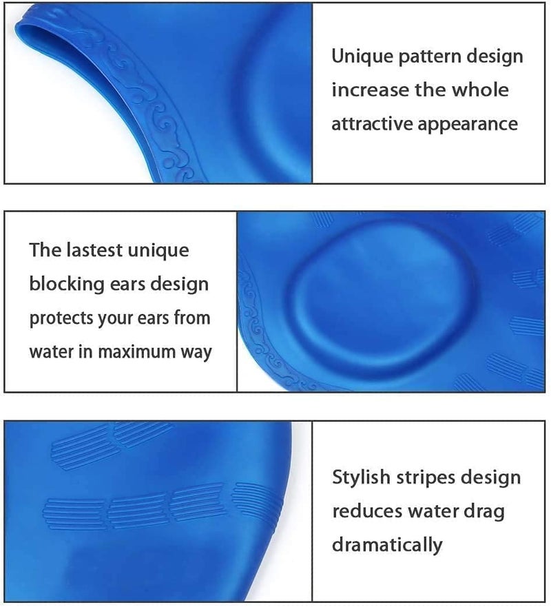Spanker Unisex Swim Caps with 3D Ear Protection, Durable Flexible Silicone Swimming Hats for Women Men Kids Adults, Pack of 2 (2 Types of Blue Color) SSTP - Image 2