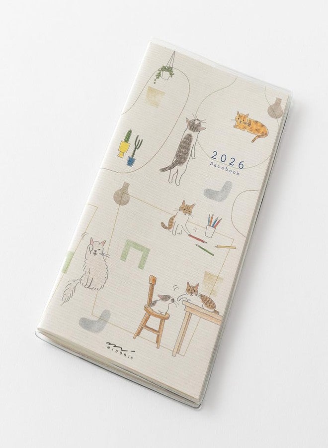 Designphil Midori Pocket Diary 2026 Slim Monthly Limited Bookmark with Cat Pattern 22362006 (Starts from January 2026) - Image 2