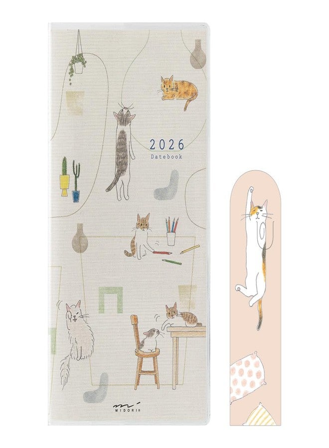Designphil Midori Pocket Diary 2026 Slim Monthly Limited Bookmark with Cat Pattern 22362006 (Starts from January 2026) - Image 1
