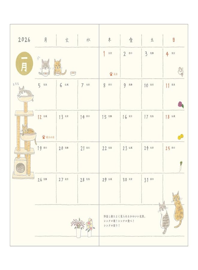 Designphil Midori Pocket Diary 2026 Slim Monthly Limited Bookmark with Cat Pattern 22362006 (Starts from January 2026) - Image 4