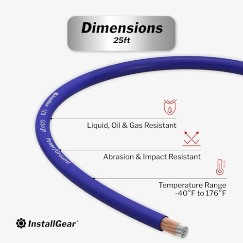InstallGear سلك إنستال جير 1/0 قياس (25 قدم) نحاس مغطى بالألمنيوم CAA - سلك سيارات أساسي، سلك طاقة ومأرض لمكبر الصوت، سلك بطارية، سلك مكبر صوت السيارة، سلك توصيل مقطورة RV، سلك لحام 1/0ga - Image 3