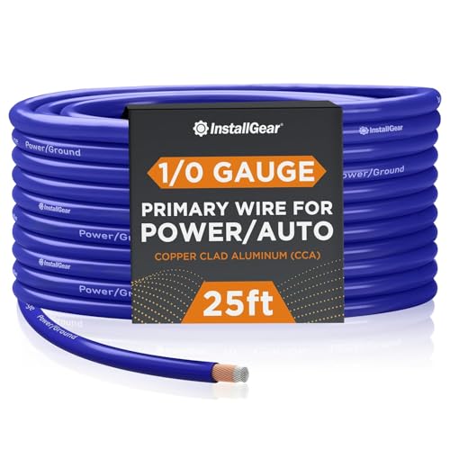InstallGear سلك إنستال جير 1/0 قياس (25 قدم) نحاس مغطى بالألمنيوم CAA - سلك سيارات أساسي، سلك طاقة ومأرض لمكبر الصوت، سلك بطارية، سلك مكبر صوت السيارة، سلك توصيل مقطورة RV، سلك لحام 1/0ga - Image 1