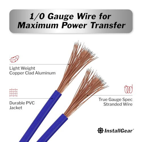 InstallGear سلك إنستال جير 1/0 قياس (25 قدم) نحاس مغطى بالألمنيوم CAA - سلك سيارات أساسي، سلك طاقة ومأرض لمكبر الصوت، سلك بطارية، سلك مكبر صوت السيارة، سلك توصيل مقطورة RV، سلك لحام 1/0ga - Image 2