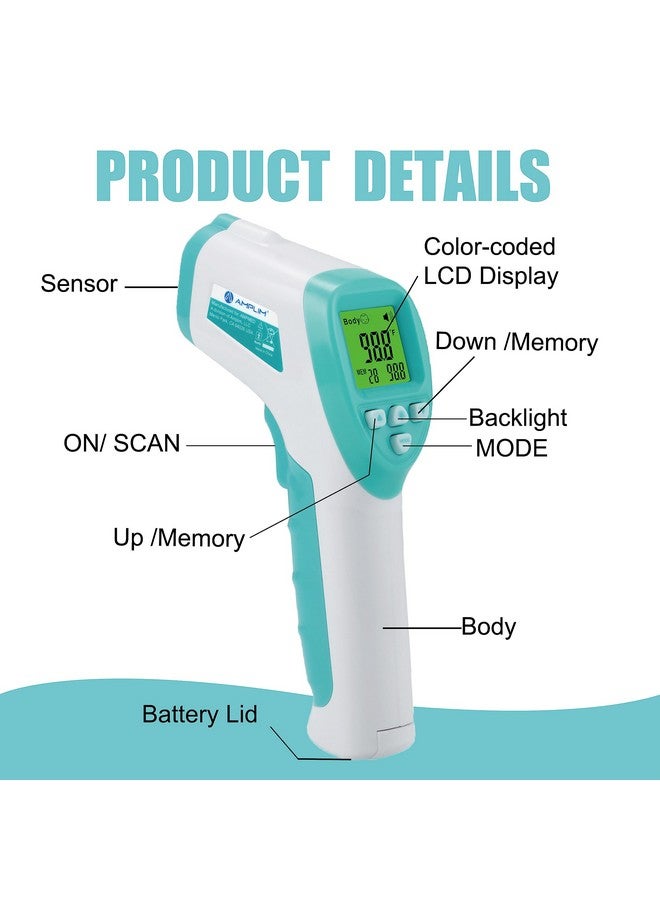 Amplim Forehead Thermometer for Adults, Kids, and Infants: No-Touch Digital Baby Thermometer, Temporal Touchless Medical Grade Newborn Thermometer, Registry Must Have for Body Fever Temperatures, Blue - Image 2