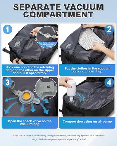 VGCUB Vacuum Backpack Travel with Electric Pump Vacpack System Storage Carry on Work Laptop Business Waterproof College Compression Personal Item Daypack Backpacks for Women Men Black - Image 3