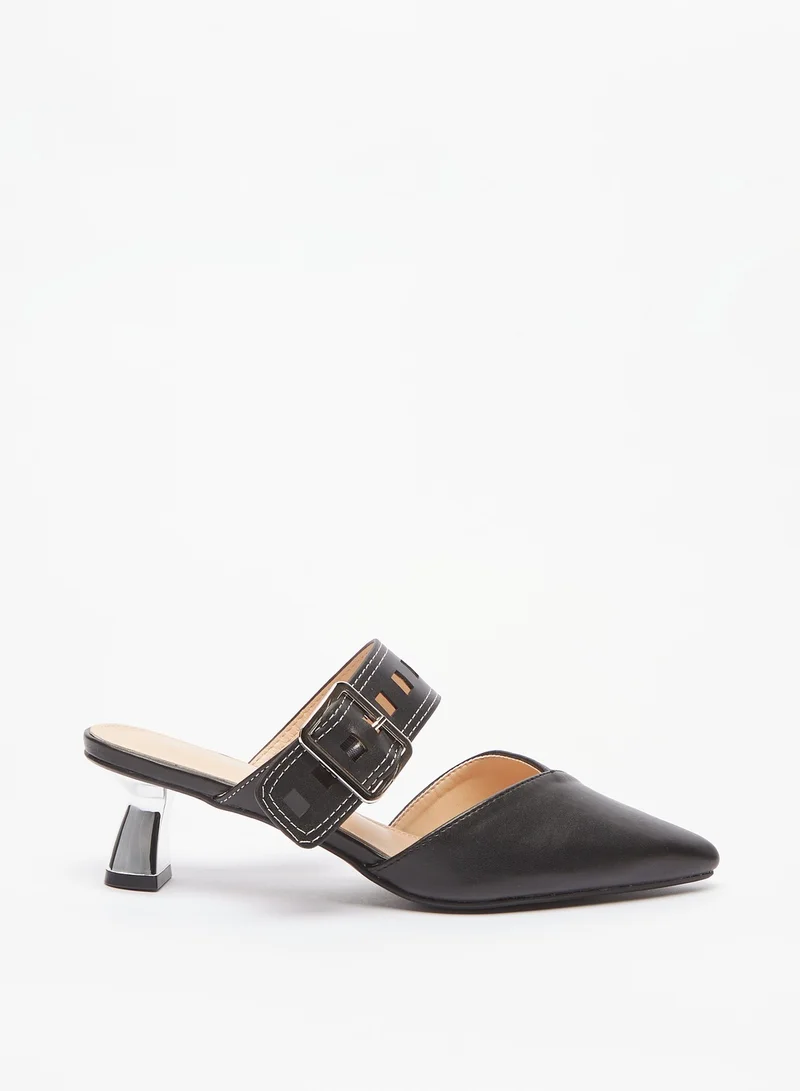 Flora Bella By Shoexpress Womens Buckle Accented Slip On Mules with Block Heels