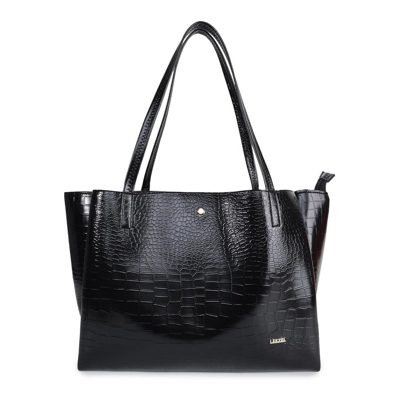 LEEZEL Women's Structured Tote Bag – Large Capacity Work & Travel Purse Croco Pattern Vegan Leather Stylish Tote Bag Classic Everyday Shoulder Bag - Image 1
