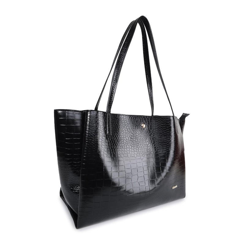 LEEZEL Women's Structured Tote Bag – Large Capacity Work & Travel Purse Croco Pattern Vegan Leather Stylish Tote Bag Classic Everyday Shoulder Bag - Image 2
