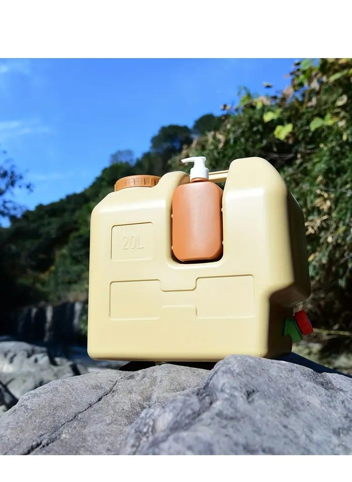 LC - Portable water container with a 20L capacity, includes a handwashing bottle, faucet, and cleaning brush for camping and hiking. - Image 1