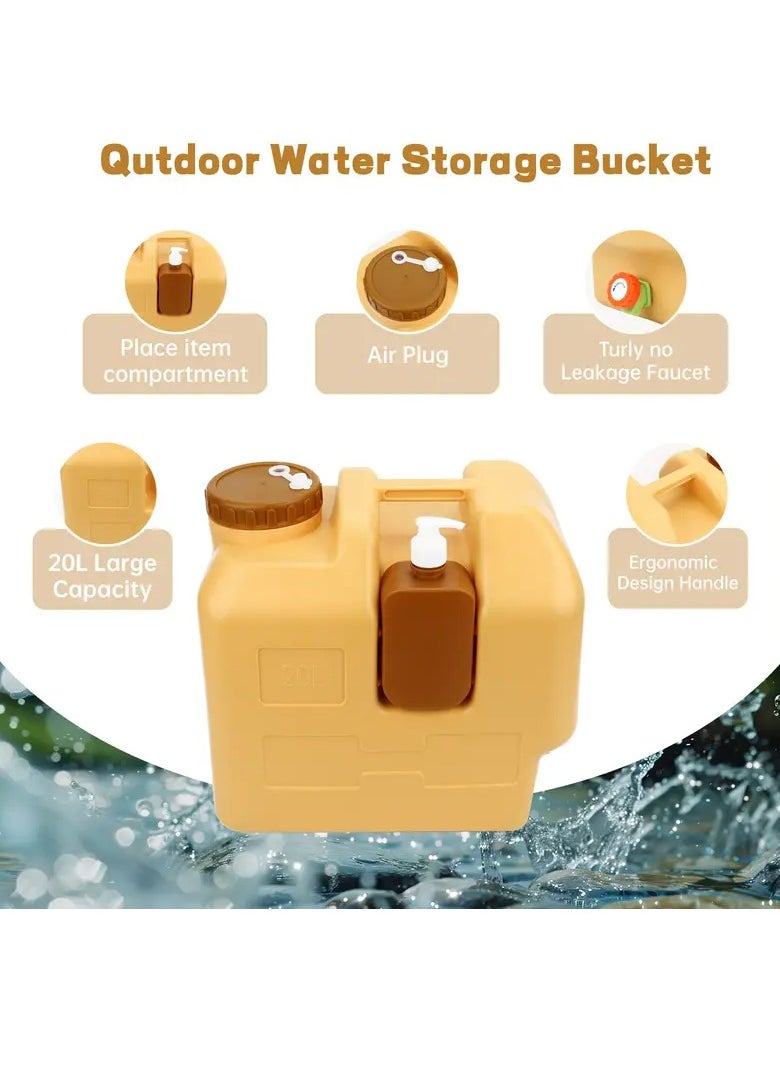 LC - Portable water container with a 20L capacity, includes a handwashing bottle, faucet, and cleaning brush for camping and hiking. - Image 1