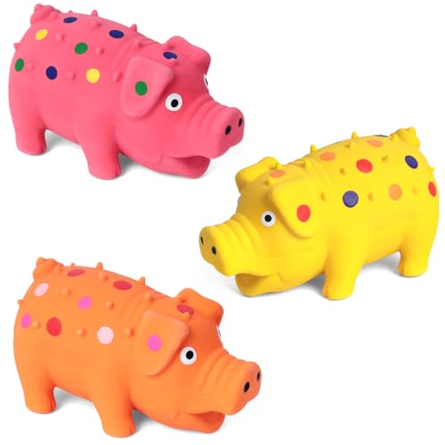 POPLAY 3PCS Squeaky Latex Grunting Pig Dog Toys 4 Inch Prank Nosie Maker Puppy Chew Toys Rubber Squeeze Gift for Dogs - Image 1