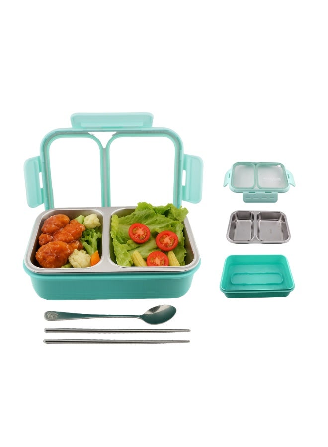 CRAVISTA Bento Lunch Boxes, Leak Proof Stainless Steel Lunch Box for Kids, BPA Free Bento Box for Kids and Adults | Tiffin Box for Office and School (Green, 700 ML, 2 Compartment) - Image 2