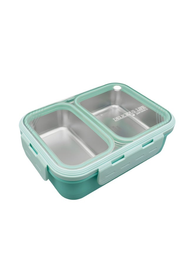 CRAVISTA Bento Lunch Boxes, Leak Proof Stainless Steel Lunch Box for Kids, BPA Free Bento Box for Kids and Adults | Tiffin Box for Office and School (Green, 700 ML, 2 Compartment) - Image 1