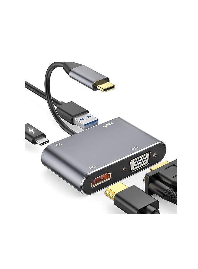 محول نوع سي من USB C الى HDMI وVGA وUSB 3 بمنفذ شحن متوافق مع سامسونج S9-S8-نوت 9-8-ابل ماك بوك-نينتندو سويتش من باتبيت، أسود - Image 1