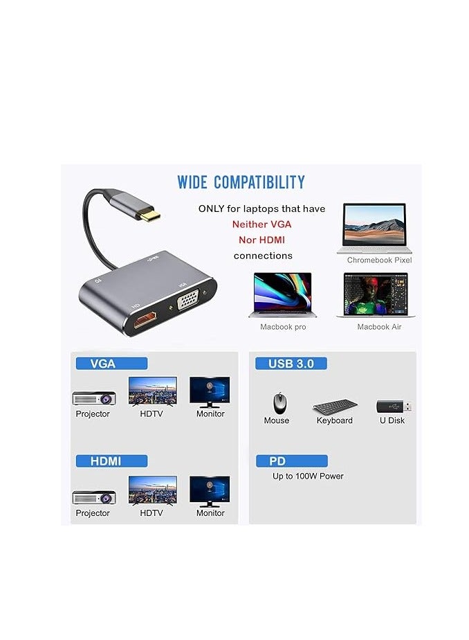 محول نوع سي من USB C الى HDMI وVGA وUSB 3 بمنفذ شحن متوافق مع سامسونج S9-S8-نوت 9-8-ابل ماك بوك-نينتندو سويتش من باتبيت، أسود - Image 3