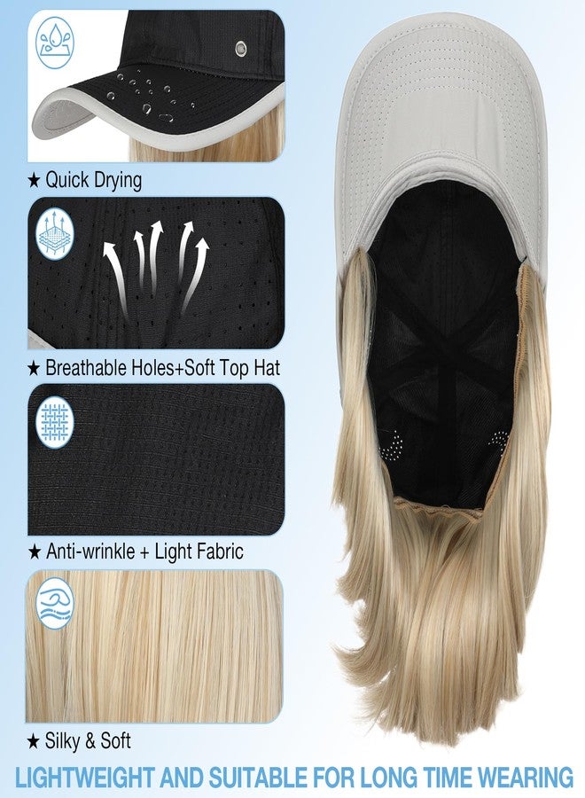Lansigreen Quick Dry Hat with Hair Extensions Sun Protection Hat Wig Lightweight Outdoor Baseball Cap Attached 13" Short Straight Hairpiece Synthetic for Women Bleach Blonde Mix Ash Blonde - Image 4