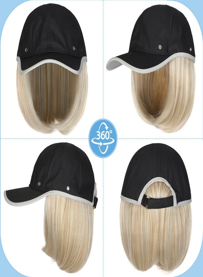 Lansigreen Quick Dry Hat with Hair Extensions Sun Protection Hat Wig Lightweight Outdoor Baseball Cap Attached 13" Short Straight Hairpiece Synthetic for Women Bleach Blonde Mix Ash Blonde - Image 5
