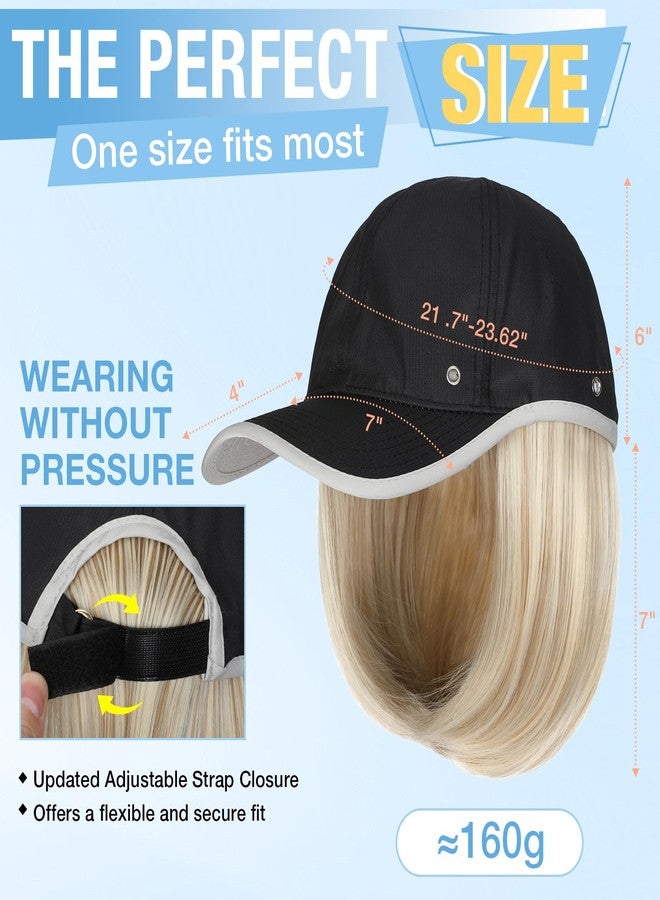 Lansigreen Quick Dry Hat with Hair Extensions Sun Protection Hat Wig Lightweight Outdoor Baseball Cap Attached 13" Short Straight Hairpiece Synthetic for Women Bleach Blonde Mix Ash Blonde - Image 3