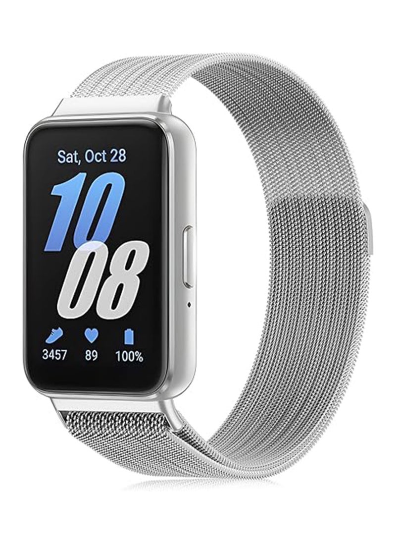 Excefore أربطة معدنية شبكية لساعة Samsung Galaxy Fit 3، سوار من الفولاذ المقاوم للصدأ متوافق مع Samsung Galaxy Fit 3 للنساء والرجال، فضي  - Image 1