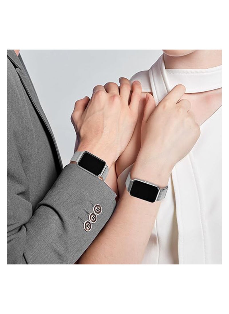 Excefore أربطة معدنية شبكية لساعة Samsung Galaxy Fit 3، سوار من الفولاذ المقاوم للصدأ متوافق مع Samsung Galaxy Fit 3 للنساء والرجال، فضي  - Image 3