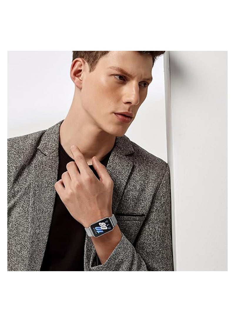 Excefore أربطة معدنية شبكية لساعة Samsung Galaxy Fit 3، سوار من الفولاذ المقاوم للصدأ متوافق مع Samsung Galaxy Fit 3 للنساء والرجال، فضي  - Image 2