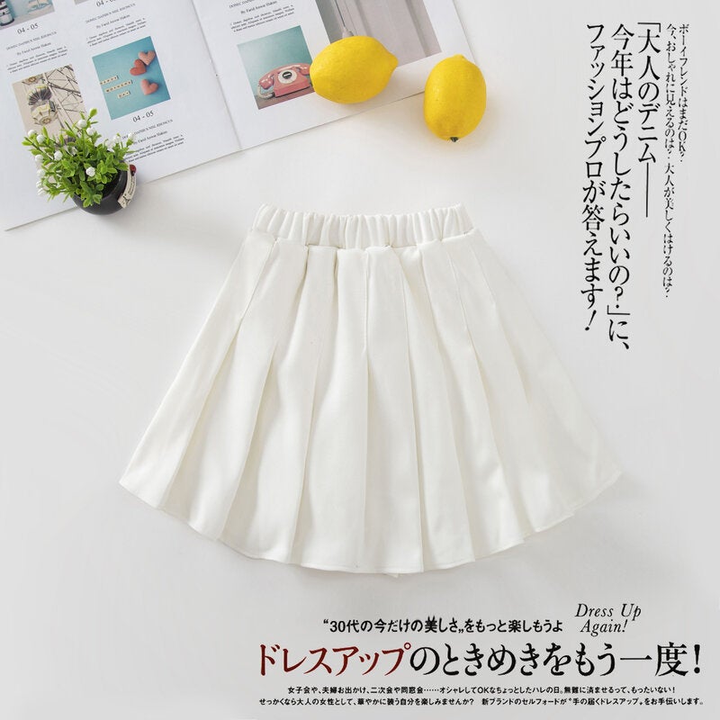 Girls Pleated Skirt Spring Summer A-Line Plaid White  - Image 1