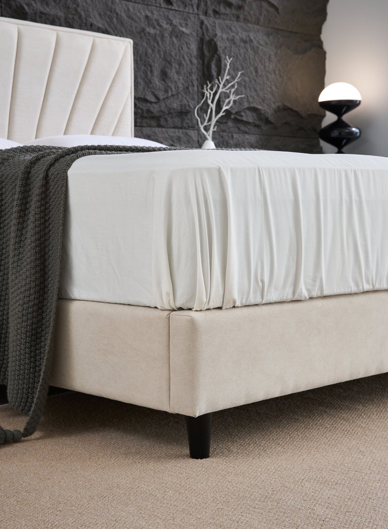 PanaX Panax Modern Upholstered Platform Bed Frame with Headboard - Strong Wooden Slats, Non-Slip & Noise-Free Design - No Box Spring Needed - Easy Assembly - Queen Size - Light Beige  - Image 2