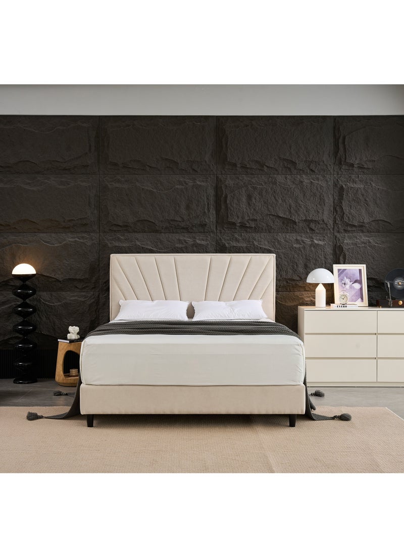 PanaX Panax Modern Upholstered Platform Bed Frame with Headboard - Strong Wooden Slats, Non-Slip & Noise-Free Design - No Box Spring Needed - Easy Assembly - Queen Size - Light Beige  - Image 1