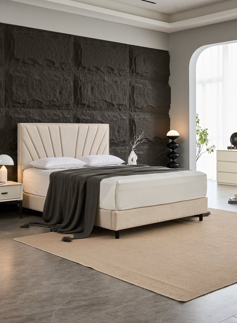PanaX Panax Modern Upholstered Platform Bed Frame with Headboard - Strong Wooden Slats, Non-Slip & Noise-Free Design - No Box Spring Needed - Easy Assembly - Queen Size - Light Beige  - Image 5