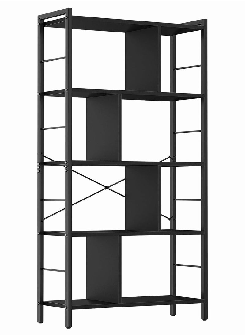 Chulovs - Bookshelf Living Room Bookcase Large 4-Tier Storage Shelf, storage rack for Office Study Industrial Style Easy Assembly Steel Frame Wooden Shelving Display Storage Unit Office Living Room Furniture - Image 1