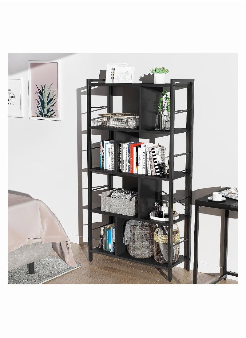 Chulovs - Bookshelf Living Room Bookcase Large 4-Tier Storage Shelf, storage rack for Office Study Industrial Style Easy Assembly Steel Frame Wooden Shelving Display Storage Unit Office Living Room Furniture - Image 1