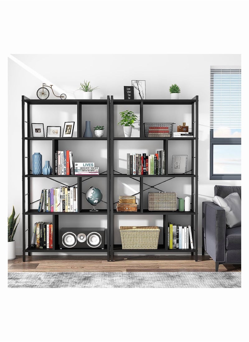 Chulovs - Bookshelf Living Room Bookcase Large 4-Tier Storage Shelf, storage rack for Office Study Industrial Style Easy Assembly Steel Frame Wooden Shelving Display Storage Unit Office Living Room Furniture - Image 1