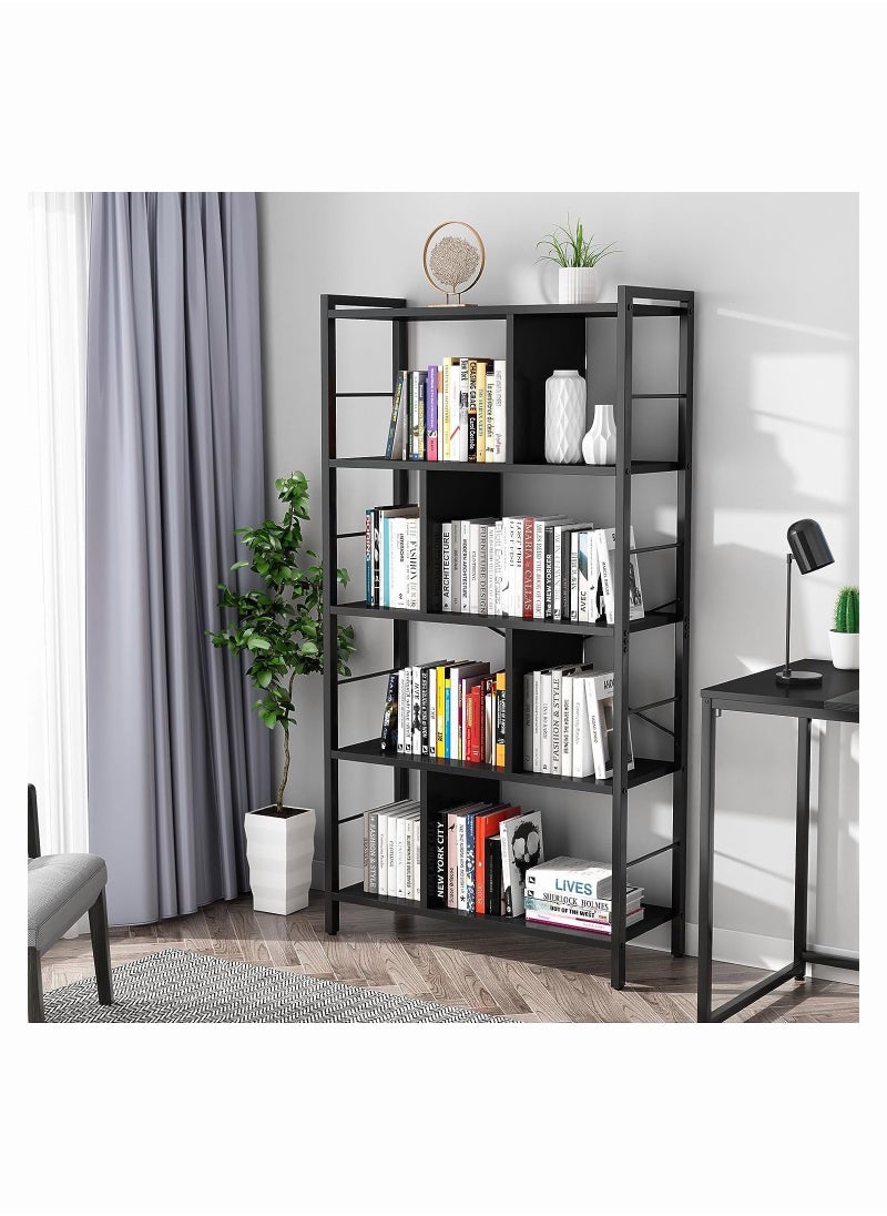 Chulovs - Bookshelf Living Room Bookcase Large 4-Tier Storage Shelf, storage rack for Office Study Industrial Style Easy Assembly Steel Frame Wooden Shelving Display Storage Unit Office Living Room Furniture - Image 1