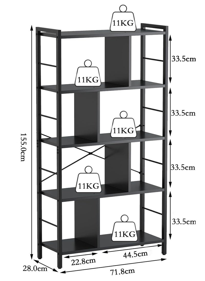 Chulovs - Bookshelf Living Room Bookcase Large 4-Tier Storage Shelf, storage rack for Office Study Industrial Style Easy Assembly Steel Frame Wooden Shelving Display Storage Unit Office Living Room Furniture - Image 1