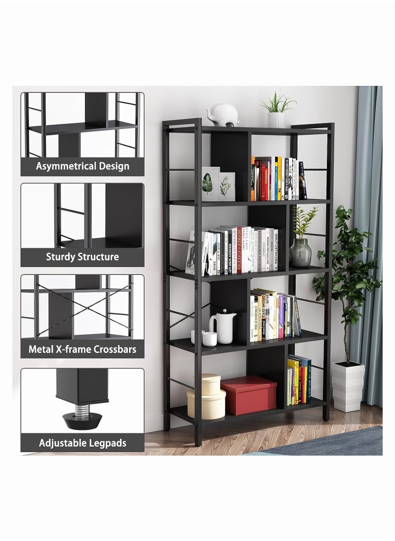 Chulovs - Bookshelf Living Room Bookcase Large 4-Tier Storage Shelf, storage rack for Office Study Industrial Style Easy Assembly Steel Frame Wooden Shelving Display Storage Unit Office Living Room Furniture - Image 1