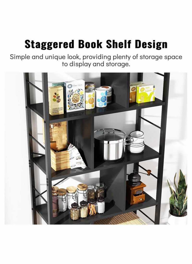 Chulovs - Bookshelf Living Room Bookcase Large 4-Tier Storage Shelf, storage rack for Office Study Industrial Style Easy Assembly Steel Frame Wooden Shelving Display Storage Unit Office Living Room Furniture - Image 1