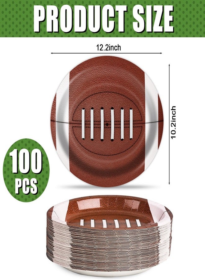 EggSun 100Pcs Football Oval Paper Plates,10" x 12" Large Football Party Supplies, Disposable American Sport Platters,Rugby Bowls,Nacho Trays for Sports Event, Gameday, Carnivals, Birthday, Party Decor - Image 2