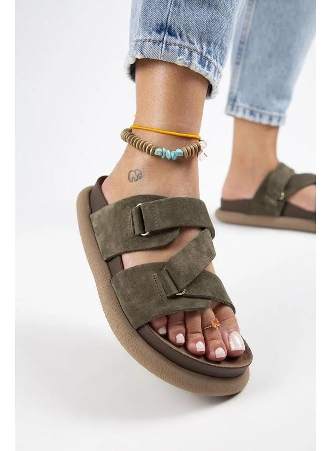 Tulipan Women's Genuine Leather Beige Slip-On Sandal.