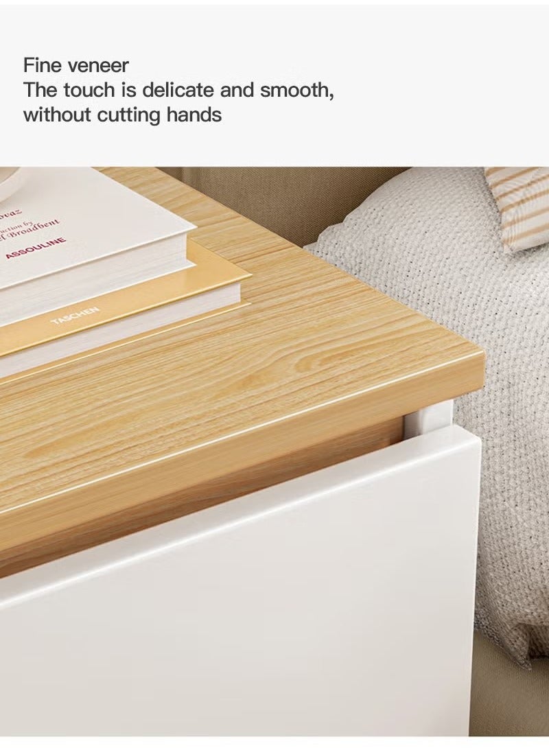 دوركو طاولة بجانب السرير من الخشب الأبيض الفاتح مع درجين - طاولة بجانب السرير مع أدراج - طاولات بجانب السرير مع مساحة تخزين - طاولة بجانب السرير لغرفة النوم - Image 2