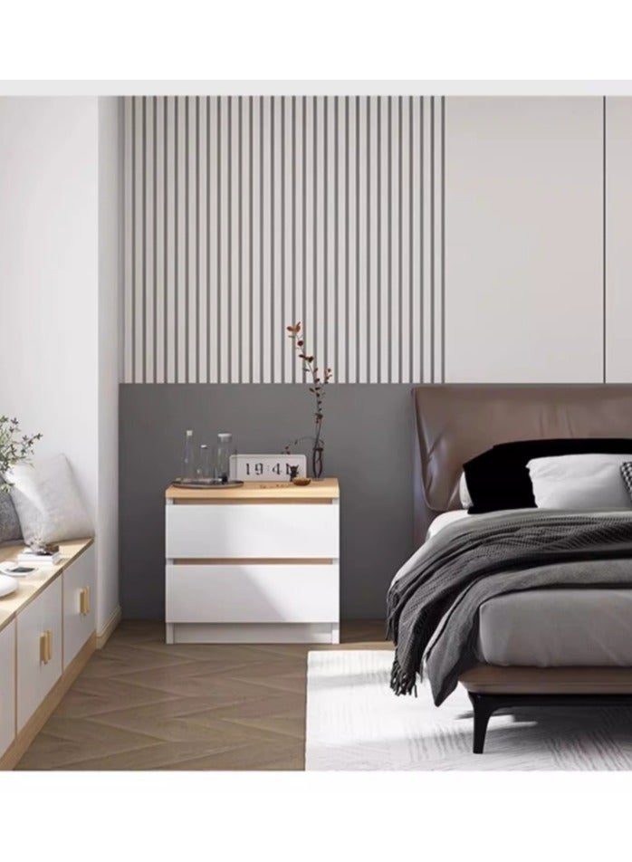 دوركو طاولة بجانب السرير من الخشب الأبيض الفاتح مع درجين - طاولة بجانب السرير مع أدراج - طاولات بجانب السرير مع مساحة تخزين - طاولة بجانب السرير لغرفة النوم - Image 4